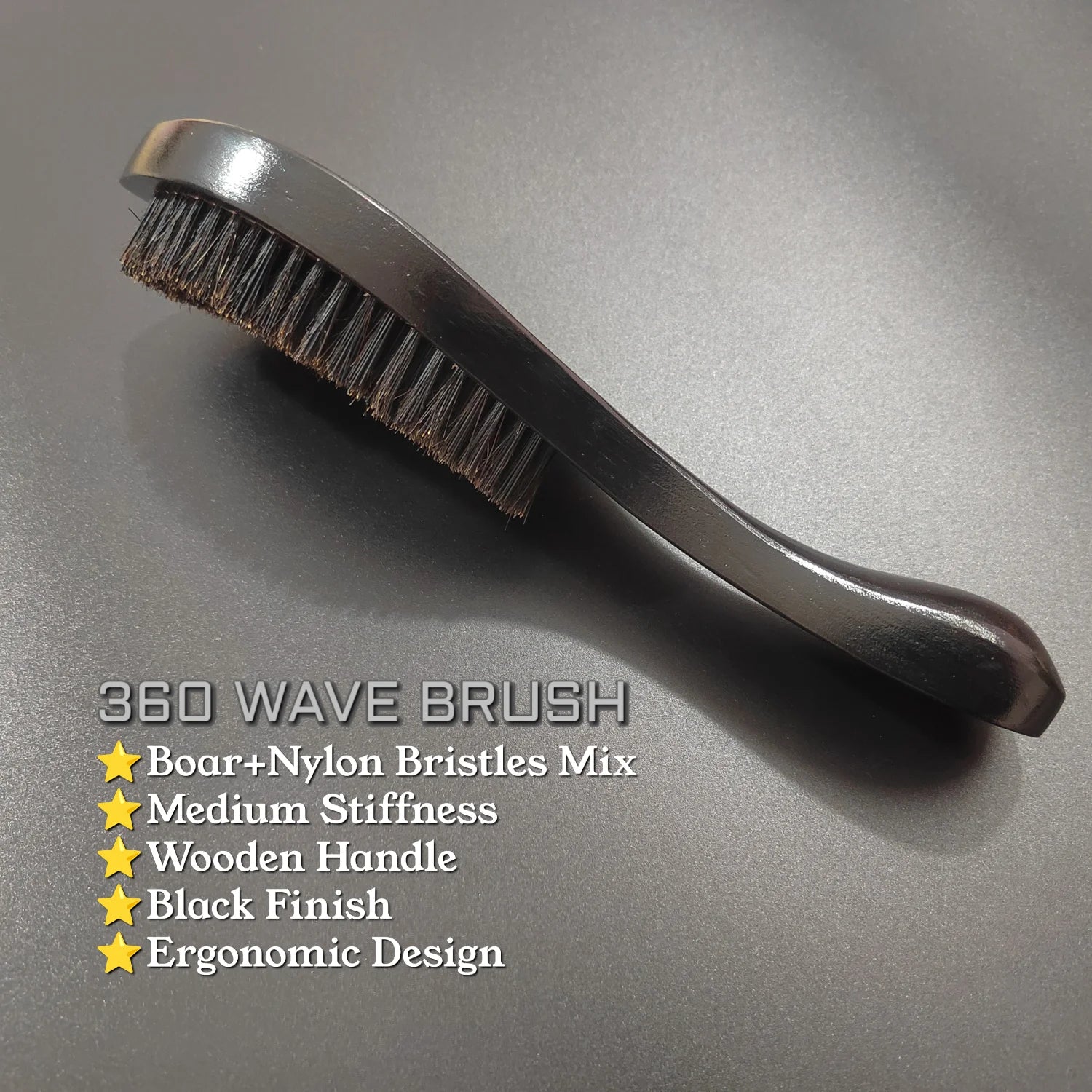 Gracemen 360 Wave Brush for Man Curved Hair Brush Medium Stiffness Black Color Beard Hair Brush for Afro Gentlemen