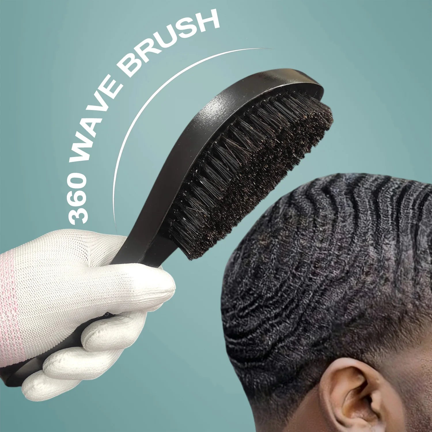 Gracemen 360 Wave Brush for Man Curved Hair Brush Medium Stiffness Black Color Beard Hair Brush for Afro Gentlemen