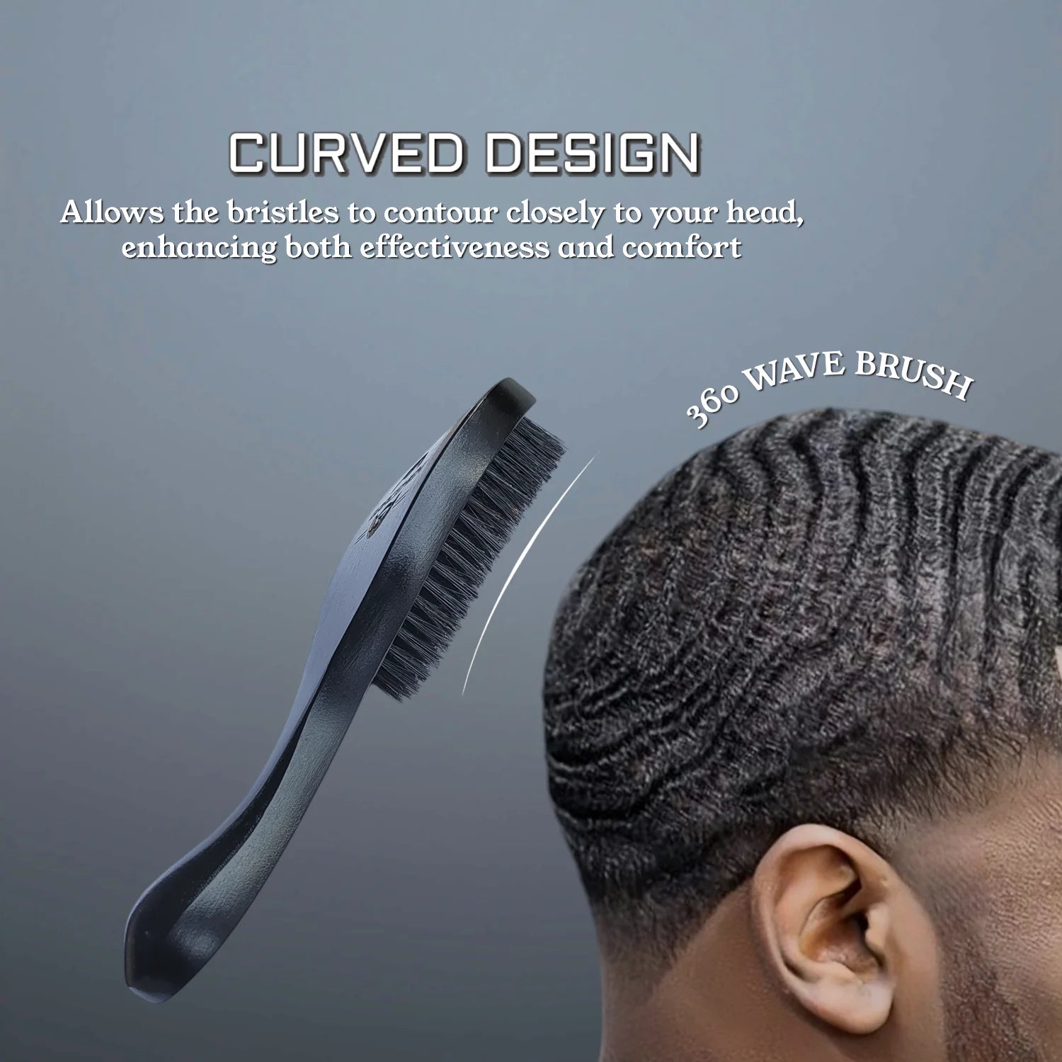 Gracemen 360 Wave Brush for Man Curved Hair Brush Medium Stiffness Black Color Beard Hair Brush for Afro Gentlemen