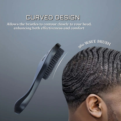 Gracemen 360 Wave Brush for Man Curved Hair Brush Medium Stiffness Black Color Beard Hair Brush for Afro Gentlemen