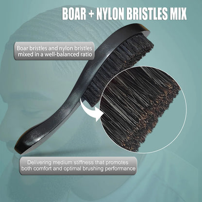 Gracemen 360 Wave Brush for Man Curved Hair Brush Medium Stiffness Black Color Beard Hair Brush for Afro Gentlemen